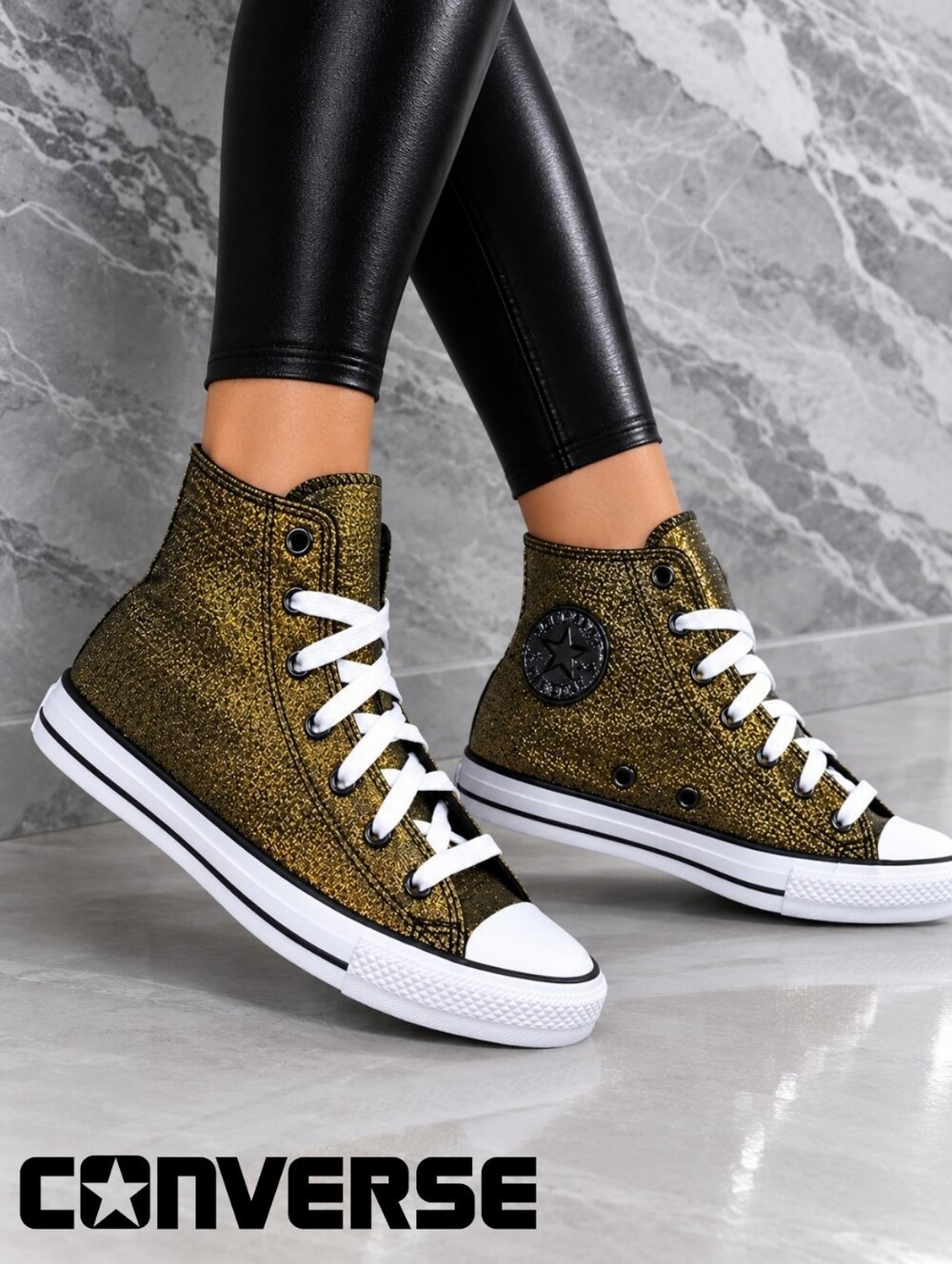CONVERSE Chuck Taylor All Star Gold Sparkle Hightop SNEAKERS Women's Size 6.5